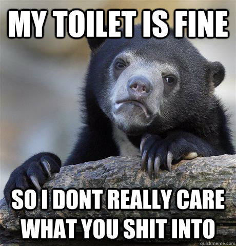 My toilet is fine so i dont really care what you shit into  Confession Bear