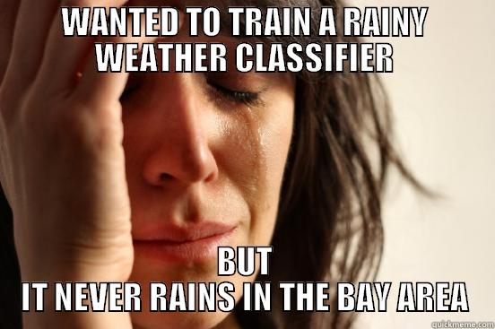 WANTED TO TRAIN A RAINY WEATHER CLASSIFIER BUT IT NEVER RAINS IN THE BAY AREA First World Problems