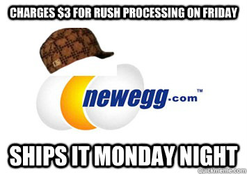 CHARGES $3 for rush processing on Friday Ships it Monday night  Scumbag newegg
