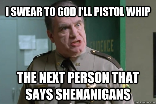I swear to god I'll pistol whip the next person that says shenanigans   