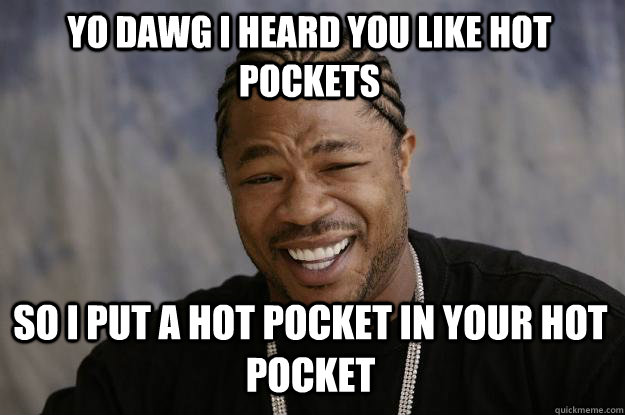 Yo Dawg i heard you like hot pockets so i put a hot pocket in your hot pocket - Yo Dawg i heard you like hot pockets so i put a hot pocket in your hot pocket  Xzibit meme