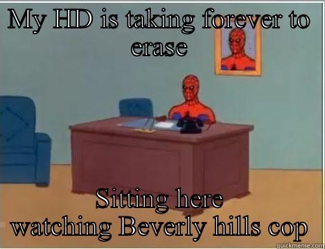 MY HD IS TAKING FOREVER TO ERASE SITTING HERE WATCHING BEVERLY HILLS COP Spiderman Desk