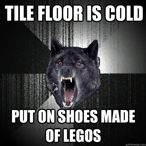 Tile floor is cold Put on shoes made of legos  Insanity Wolf