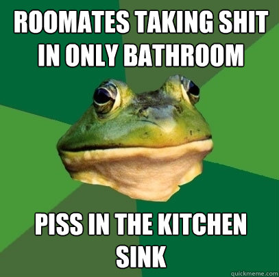 roomates taking shit in only bathroom piss in the kitchen sink  Foul Bachelor Frog