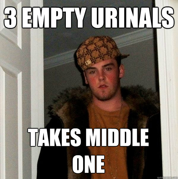 3 empty urinals takes middle one  Scumbag Steve