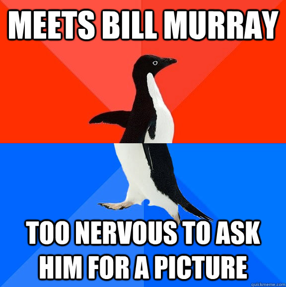 Meets Bill Murray Too nervous to ask him for a picture  Socially Awesome Awkward Penguin