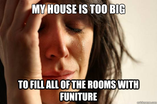 my house is too big to fill all of the rooms with funiture  First World Problems