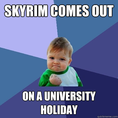 Skyrim comes out on a university holiday  Success Kid