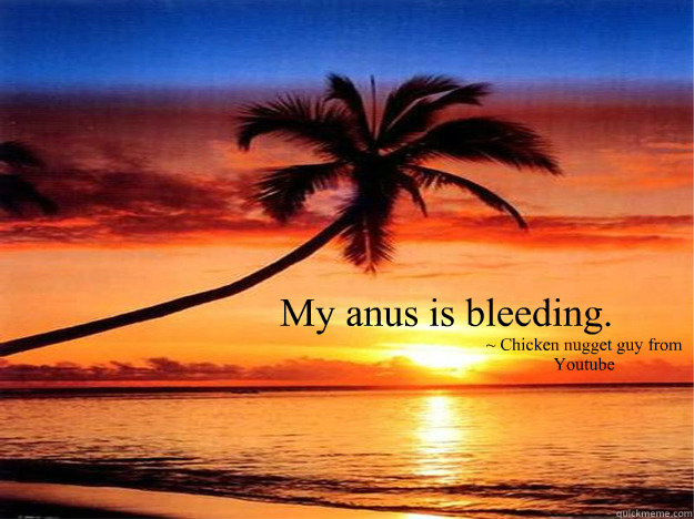 My anus is bleeding. ~ Chicken nugget guy from Youtube - My anus is bleeding. ~ Chicken nugget guy from Youtube  Inspirational quote