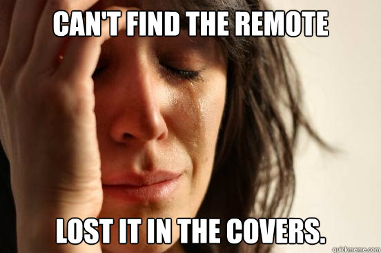 Can't find the remote Lost it in the Covers.  First World Problems
