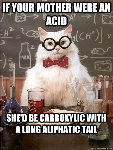 If your mother were an acid she'd be carboxylic with a long aliphatic tail  Chemistry Cat