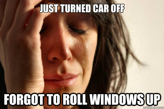 Just turned car off forgot to roll windows up  First World Problems