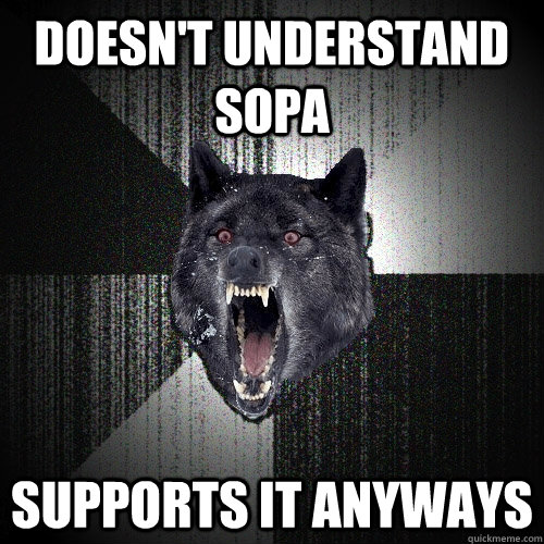 Doesn't Understand SOPA Supports it anyways  Insanity Wolf