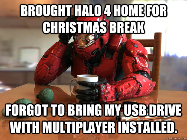 Brought Halo 4 home for Christmas Break Forgot to bring my usb drive with multiplayer installed.  First World Halo Problems