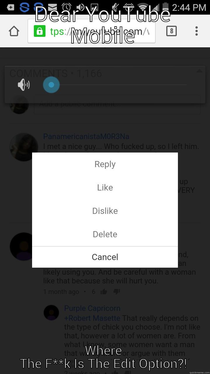 DEAR YOUTUBE MOBILE WHERE THE F**K IS THE EDIT OPTION?! Misc