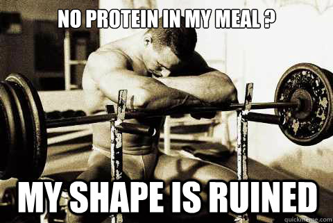 no protein in my meal ? MY SHAPE IS RUINED - no protein in my meal ? MY SHAPE IS RUINED  Depressed Bodybuilder