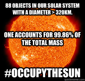 88 objects in our Solar System with a diameter > 320km. #Occupythesun One accounts for 99.86% of the total mass  
