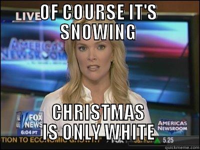 Megyn Kelly White Christmas - OF COURSE IT'S SNOWING CHRISTMAS IS ONLY WHITE Megyn Kelly