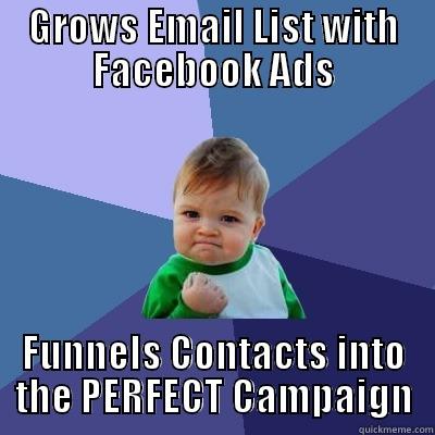 GROWS EMAIL LIST WITH FACEBOOK ADS FUNNELS CONTACTS INTO THE PERFECT CAMPAIGN Success Kid