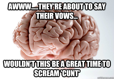 Awww.....They're about to say their vows... wouldn't this be a great time to scream 'cunt'  Scumbag Brain