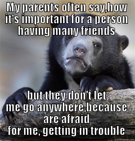 MY PARENTS OFTEN SAY,HOW IT'S IMPORTANT FOR A PERSON HAVING MANY FRIENDS BUT THEY DON'T LET ME GO ANYWHERE,BECAUSE ARE AFRAID FOR ME, GETTING IN TROUBLE Confession Bear