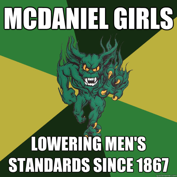 Mcdaniel Girls lowering men's standards since 1867   Green Terror
