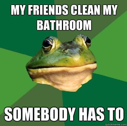my friends clean my bathroom somebody has to  Foul Bachelor Frog