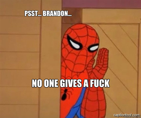 Psst... Brandon... No one gives a fuck   spiderman tree fiddy