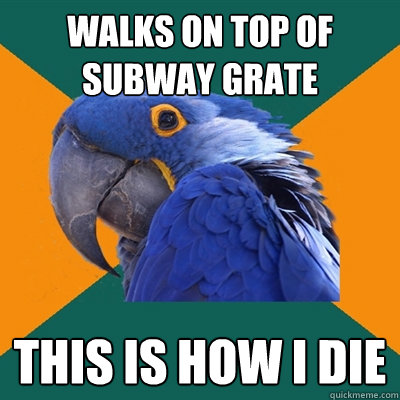 Walks on top of subway grate this is how I die  Paranoid Parrot