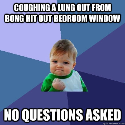 Coughing a lung out from bong hit out bedroom window no questions asked  Success Kid