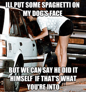 Ill put some spaghetti on my dog's face  But we can say he did it himself  if that's what you're into  Karma Whore