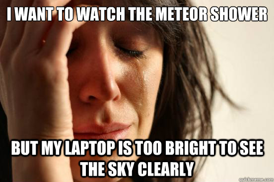 I want to watch the meteor shower but my laptop is too bright to see the sky clearly  First World Problems