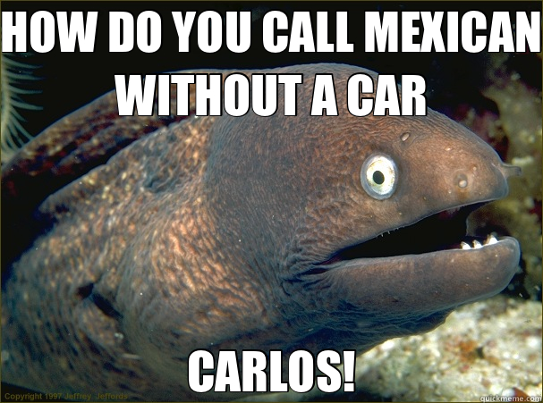HOW DO YOU CALL MEXICAN WITHOUT A CAR CARLOS!  Bad Joke Eel