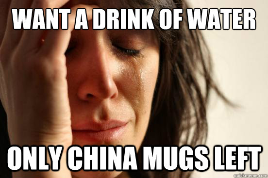 Want a drink of water Only China mugs left  First World Problems