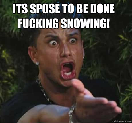 ITS SPOSE TO BE DONE FUCKING SNOWING!
  Dj Pauly D