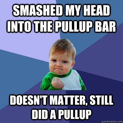 SMASHED MY HEAD INTO THE PULLUP BAR DOESN'T MATTER, STILL DID A PULLUP - SMASHED MY HEAD INTO THE PULLUP BAR DOESN'T MATTER, STILL DID A PULLUP  Success Kid