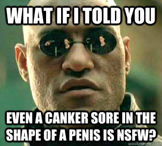 what if i told you even a canker sore in the shape of a penis is nsfw?  Matrix Morpheus