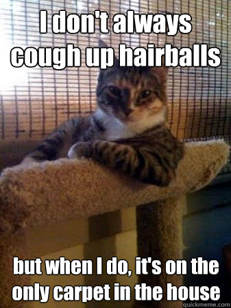 I don't always cough up hairballs but when I do, it's on the only carpet in the house  The Most Interesting Cat in the World