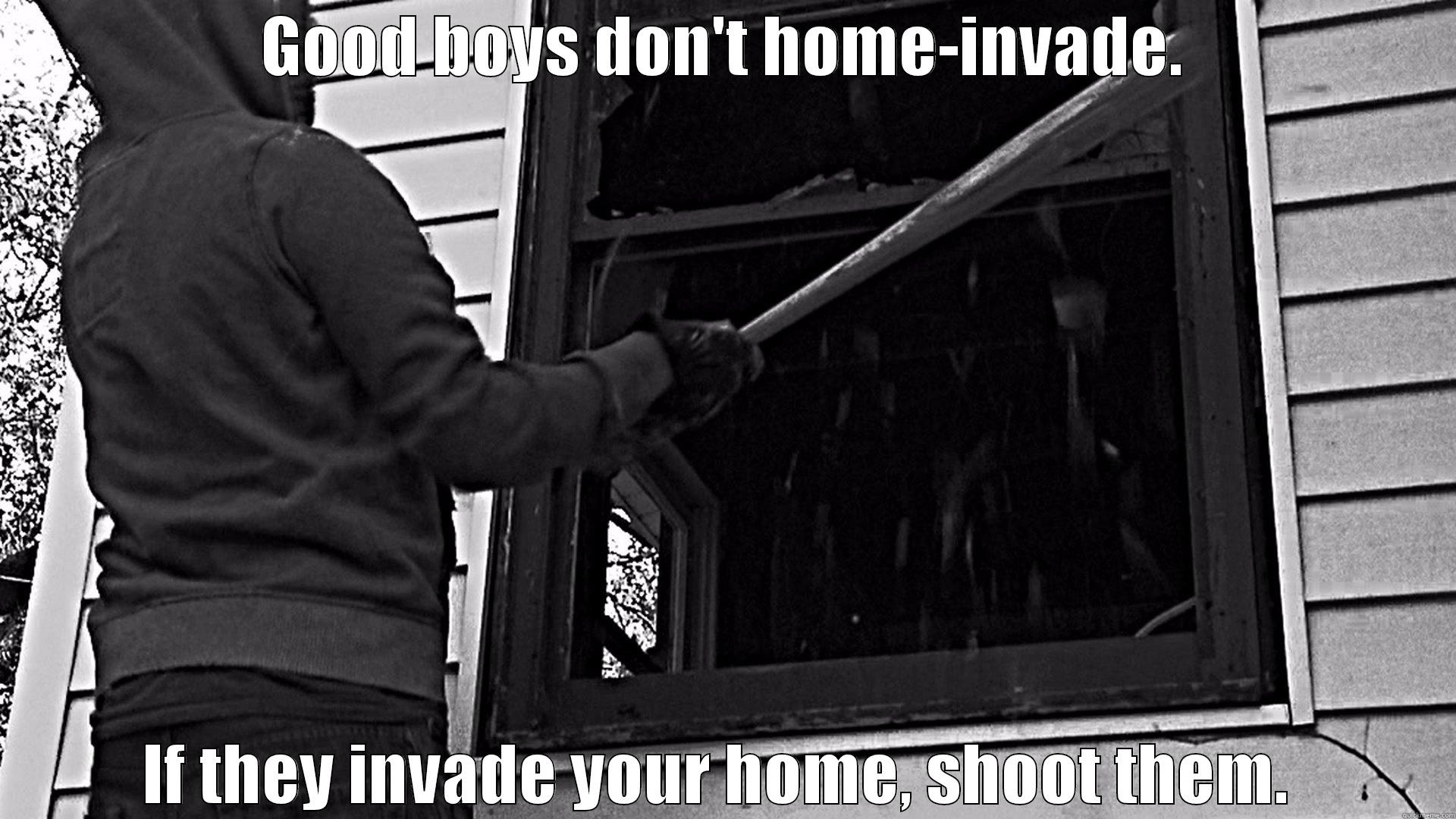 GOOD BOYS DON'T HOME-INVADE. IF THEY INVADE YOUR HOME, SHOOT THEM.  Misc