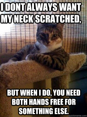 I dont always want my neck scratched, but when I do, you need both hands free for something else.  The Most Interesting Cat in the World