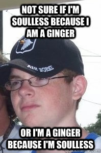 Not sure if i'm soulless because i am a ginger or i'm a ginger because i'm soulless   