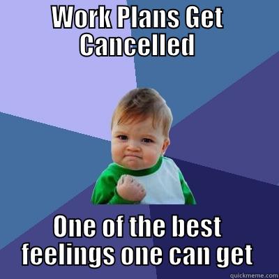 Cancelled Work Plans - WORK PLANS GET CANCELLED ONE OF THE BEST FEELINGS ONE CAN GET Success Kid
