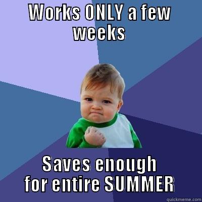 WORKS ONLY A FEW WEEKS SAVES ENOUGH FOR ENTIRE SUMMER Success Kid