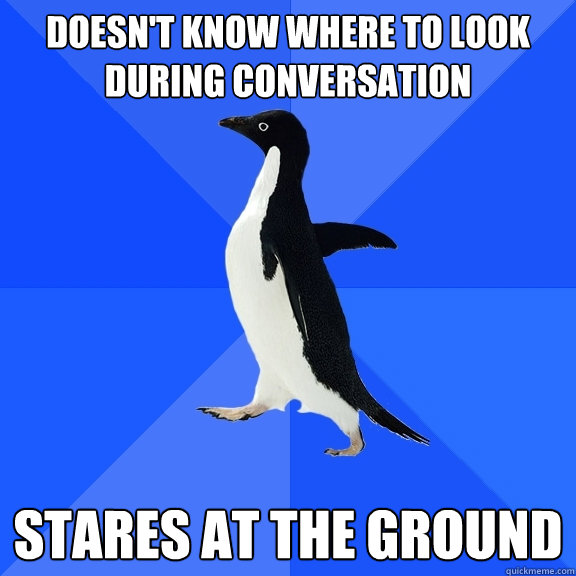 doesn't know where to look during conversation stares at the ground  Socially Awkward Penguin