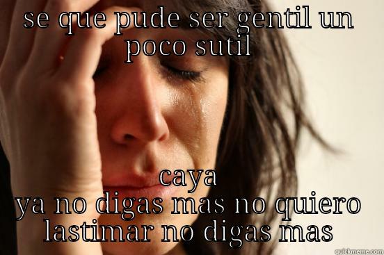 SE QUE PUDE SER GENTIL UN POCO SUTIL CAYA YA NO DIGAS MAS NO QUIERO LASTIMAR NO DIGAS MAS First World Problems