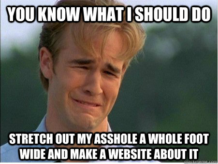 you know what i should do stretch out my asshole a whole foot wide and make a website about it - you know what i should do stretch out my asshole a whole foot wide and make a website about it  1990s Problems