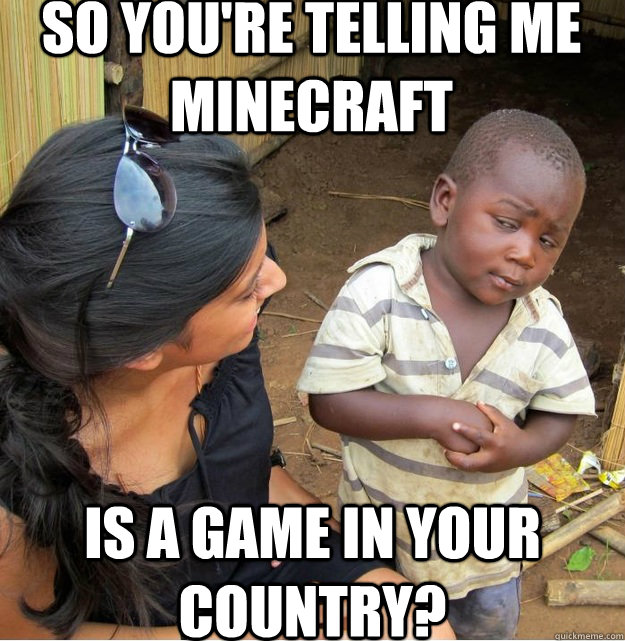So You're telling me Minecraft is a game in your country?  Skeptical Third World Kid