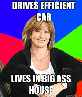 Drives efficient car Lives in big ass house  Sheltering Suburban Mom