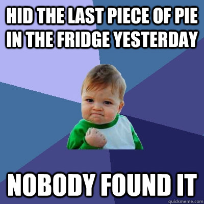 hid the last piece of pie in the fridge yesterday Nobody found it  Success Kid