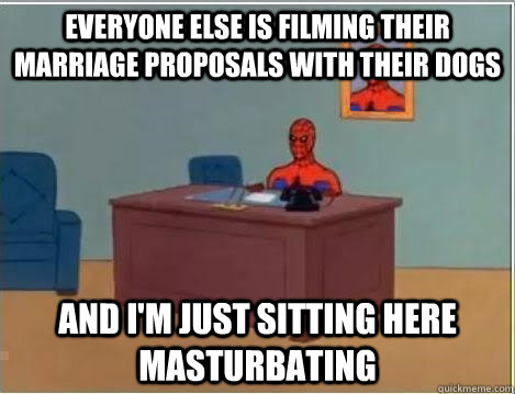 Everyone else is filming their marriage proposals with their dogs and i'm just sitting here masturbating  Spiderman Masturbating Desk